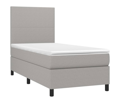 Cama box spring colchón y luces LED tela gris claro 80x200 cm