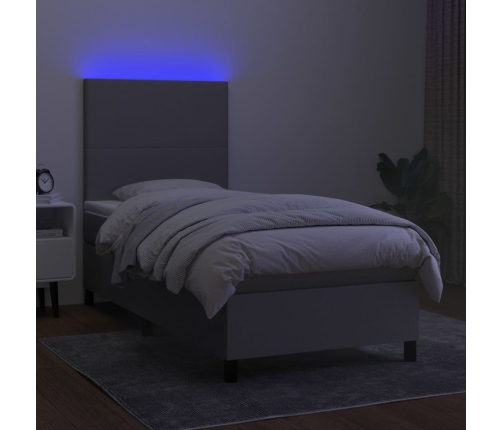 Cama box spring colchón y luces LED tela gris claro 80x200 cm