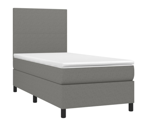 Cama box spring colchón y luces LED tela gris oscuro 80x200 cm