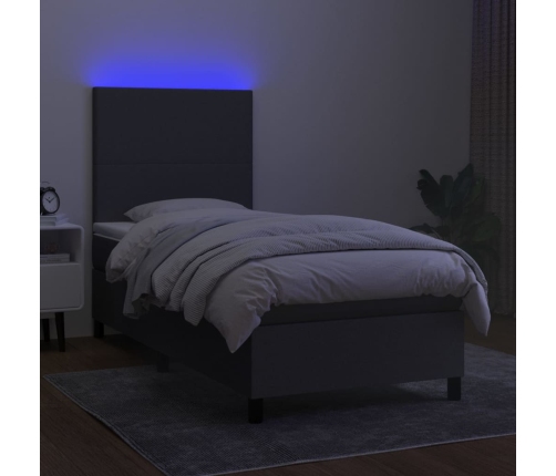 Cama box spring colchón y luces LED tela gris oscuro 80x200 cm