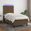 Cama box spring colchón y luces LED tela marrón oscuro 80x200cm