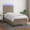 Cama box spring colchón y luces LED gris taupe 80x200 cm