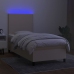 Cama box spring colchón y luces LED tela crema 80x200 cm
