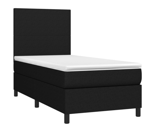 Cama box spring colchón y luces LED tela negro 90x190 cm