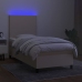 Cama box spring colchón y luces LED tela color crema 90x190 cm