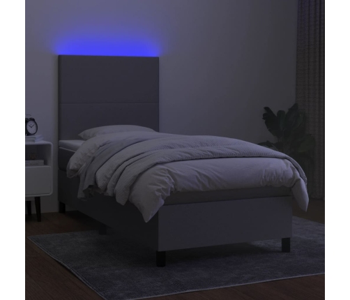 Cama box spring colchón y luces LED tela gris claro 90x200 cm