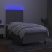 Cama box spring colchón y luces LED tela gris claro 90x200 cm