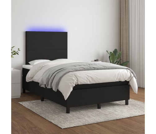 Cama box spring con colchón LED tela negro 120x200 cm