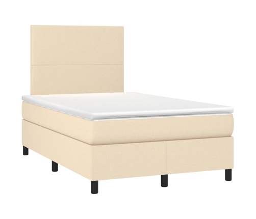Cama box spring con colchón y LED tela crema 120x200 cm