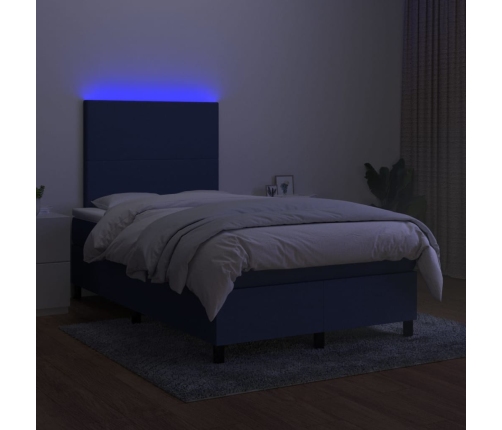 Cama box spring con colchón y LED tela azul 120x200 cm