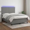 Cama box spring colchón y luces LED tela gris oscuro 140x190 cm