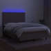 Cama box spring colchón y luces LED tela gris taupe 140x200 cm