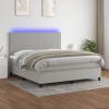 Cama box spring colchón y luces LED tela gris claro 160x200 cm