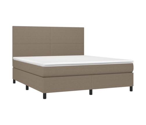 Cama box spring colchón y luces LED tela gris taupe 160x200 cm