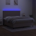 Cama box spring colchón y luces LED tela gris taupe 160x200 cm