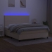 Cama box spring colchón y luces LED tela crema 160x200 cm