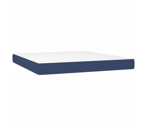 Cama box spring colchón y luces LED tela azul 160x200 cm