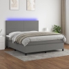 Cama box spring colchón y luces LED tela gris oscuro 180x200 cm