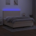 Cama box spring colchón y luces LED tela crema 180x200 cm