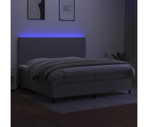 Cama box spring con colchón tela y LED gris claro 200x200 cm