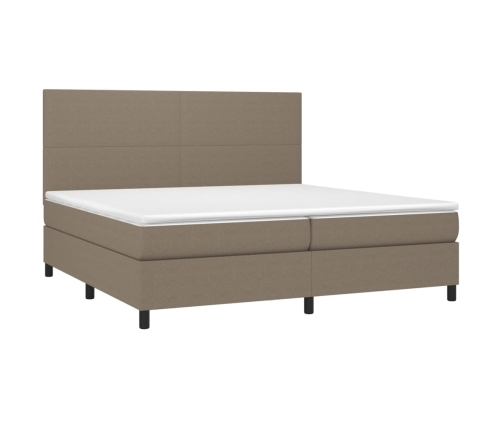 Cama box spring colchón y luces LED tela gris taupe 200x200 cm