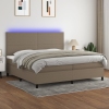 Cama box spring colchón y luces LED tela gris taupe 200x200 cm