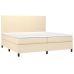 Cama box spring colchón y luces LED tela crema 200x200 cm