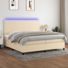 Cama box spring colchón y luces LED tela crema 200x200 cm