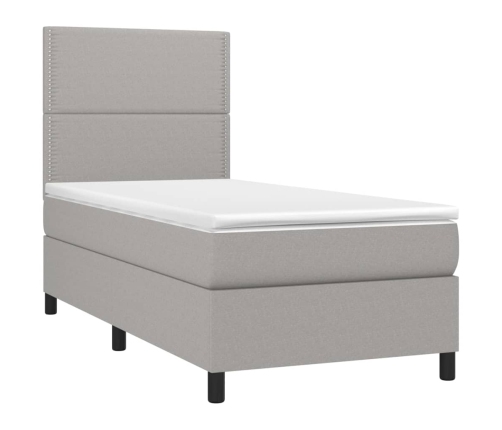 Cama box spring colchón y luces LED tela gris claro 80x200 cm