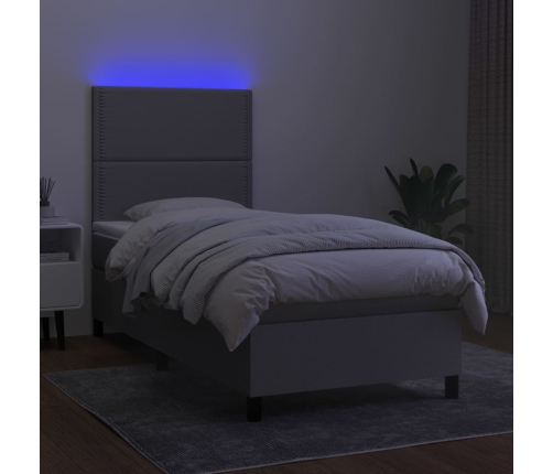 Cama box spring colchón y luces LED tela gris claro 80x200 cm