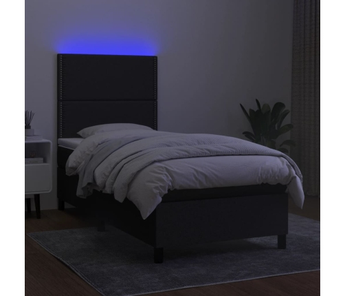 Cama box spring colchón y luces LED tela negro 80x200 cm