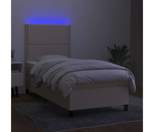 Cama box spring colchón y luces LED tela crema 80x200 cm