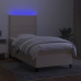 Cama box spring colchón y luces LED tela crema 80x200 cm