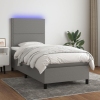 Cama box spring colchón y luces LED tela gris oscuro 90x200 cm