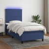 Cama box spring colchón y luces LED tela azul 90x200 cm