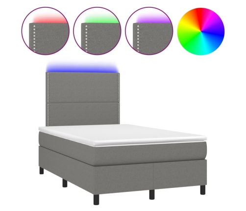 Cama box spring con colchón y LED tela gris oscuro 120x200 cm