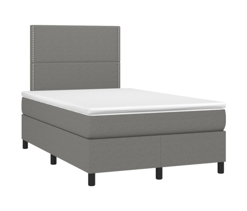 Cama box spring con colchón y LED tela gris oscuro 120x200 cm