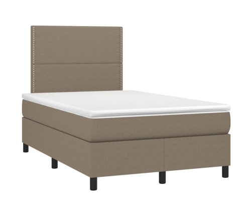 Cama box spring con colchón y LED tela gris taupe 120x200 cm