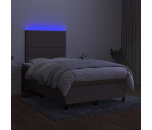 Cama box spring con colchón y LED tela gris taupe 120x200 cm