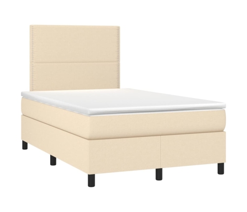 Cama box spring con colchón y LED tela crema 120x200 cm