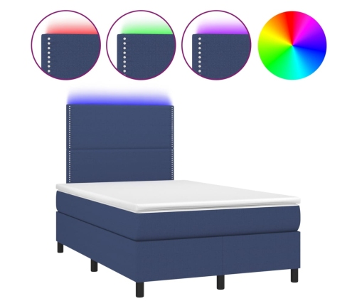 Cama box spring con colchón y LED tela azul 120x200 cm