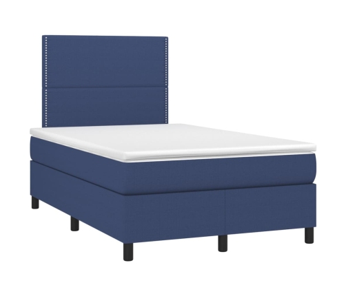 Cama box spring con colchón y LED tela azul 120x200 cm