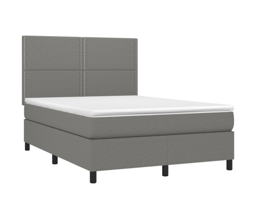 Cama box spring colchón y luces LED tela gris oscuro 140x190 cm