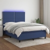 Cama box spring colchón y luces LED tela azul 140x190 cm