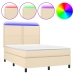 Cama box spring colchón y luces LED tela crema 140x200 cm