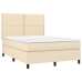 Cama box spring colchón y luces LED tela crema 140x200 cm