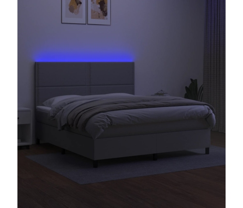 Cama box spring colchón y luces LED tela gris claro 160x200 cm