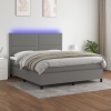 Cama box spring colchón y luces LED tela gris oscuro 160x200 cm