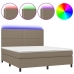 Cama box spring colchón y luces LED tela gris taupe 160x200 cm