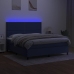 Cama box spring colchón y luces LED tela azul 160x200 cm